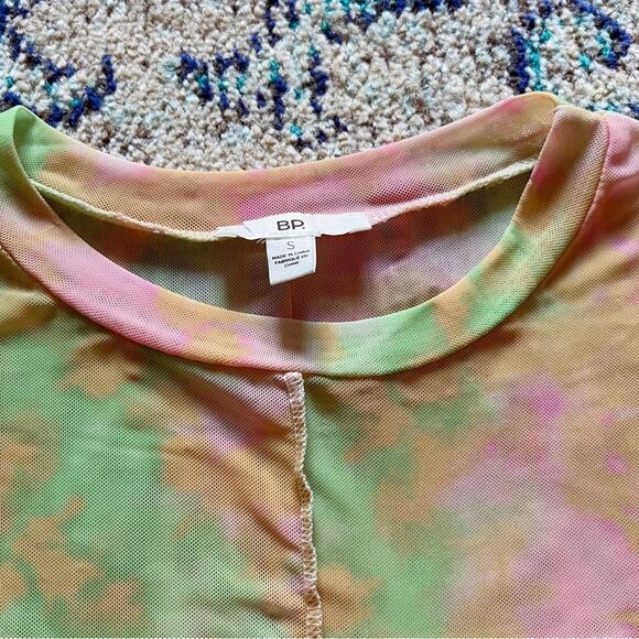 NWOT✨ bp. 🧡 Mesh Patchwork Size Small Short Sleeve Lettuce Edge Top - Picture 3 of 3